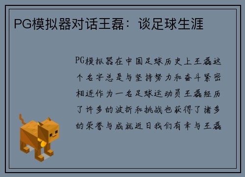 PG模拟器对话王磊：谈足球生涯